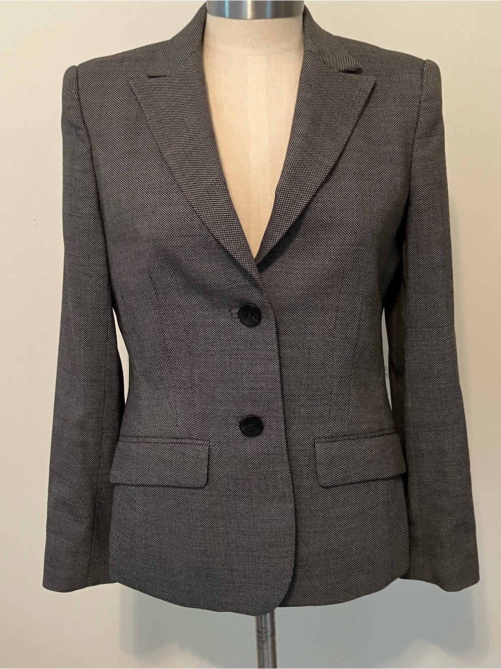 Brooks Bothers Blazer Jacket Womens 6P Black White Loro Piana Wool Blend Office